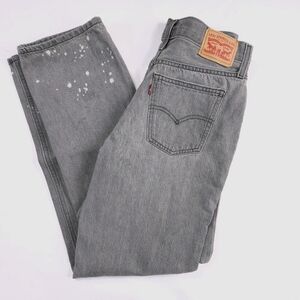 Levis Low Pro Grey Denim Jeans Womens 26 Straight Leg Mid Rise Splatter Bleach